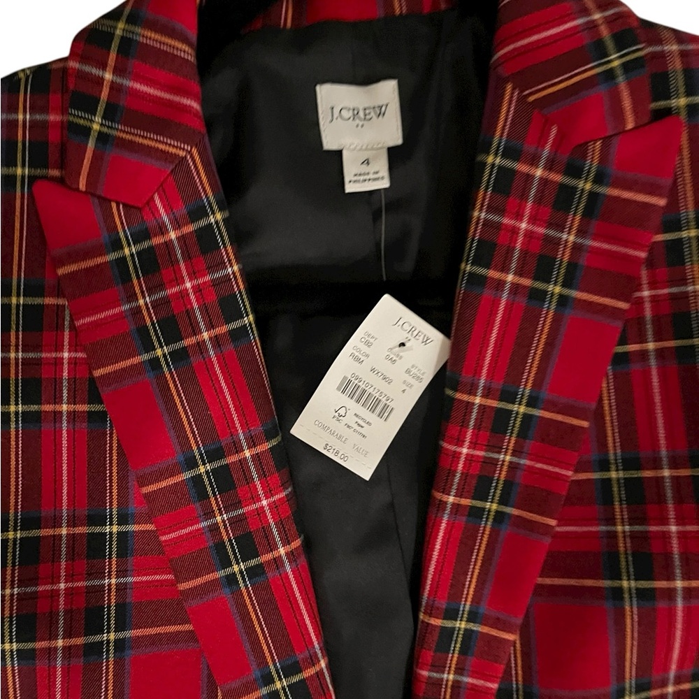 J. Crew Factory Women's Vibrant Red Checkered Blazer - Picture 4 of 6